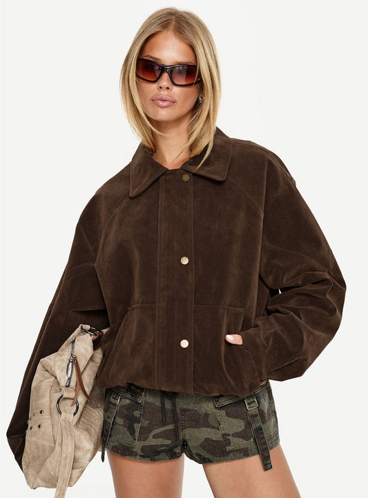 Jaxton Faux Suede Jacket Chocolate