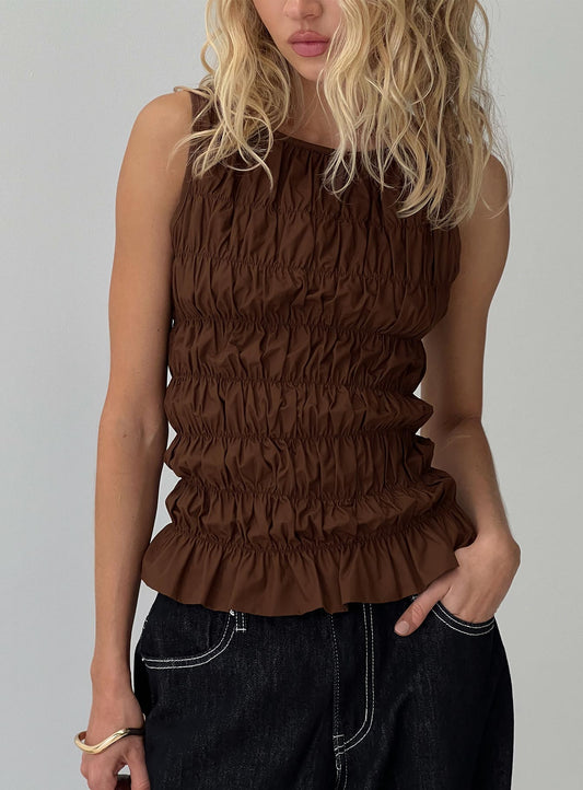 Marleene Shirred Top Chocolate