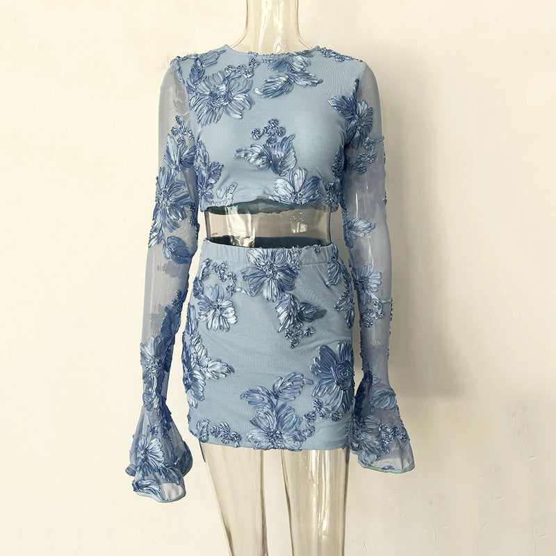 Floral Lace Crop Top and Skirt Set