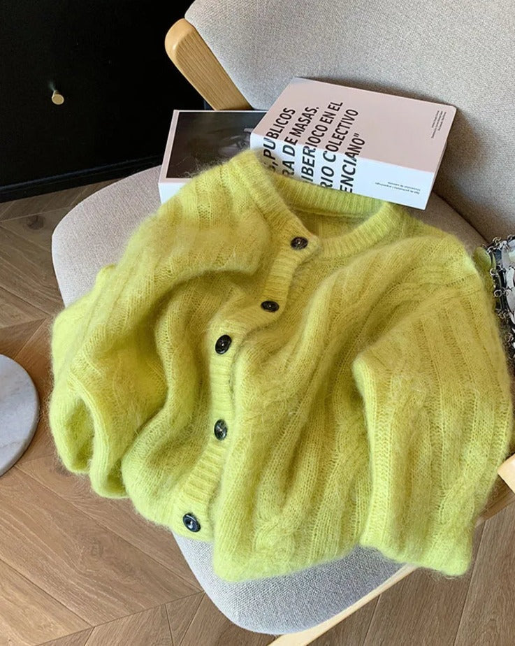 Green Knitted V-Neck Cardigans Top