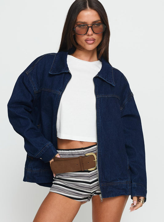 Goldsmith Denim Bomber Jacket Dark Wash