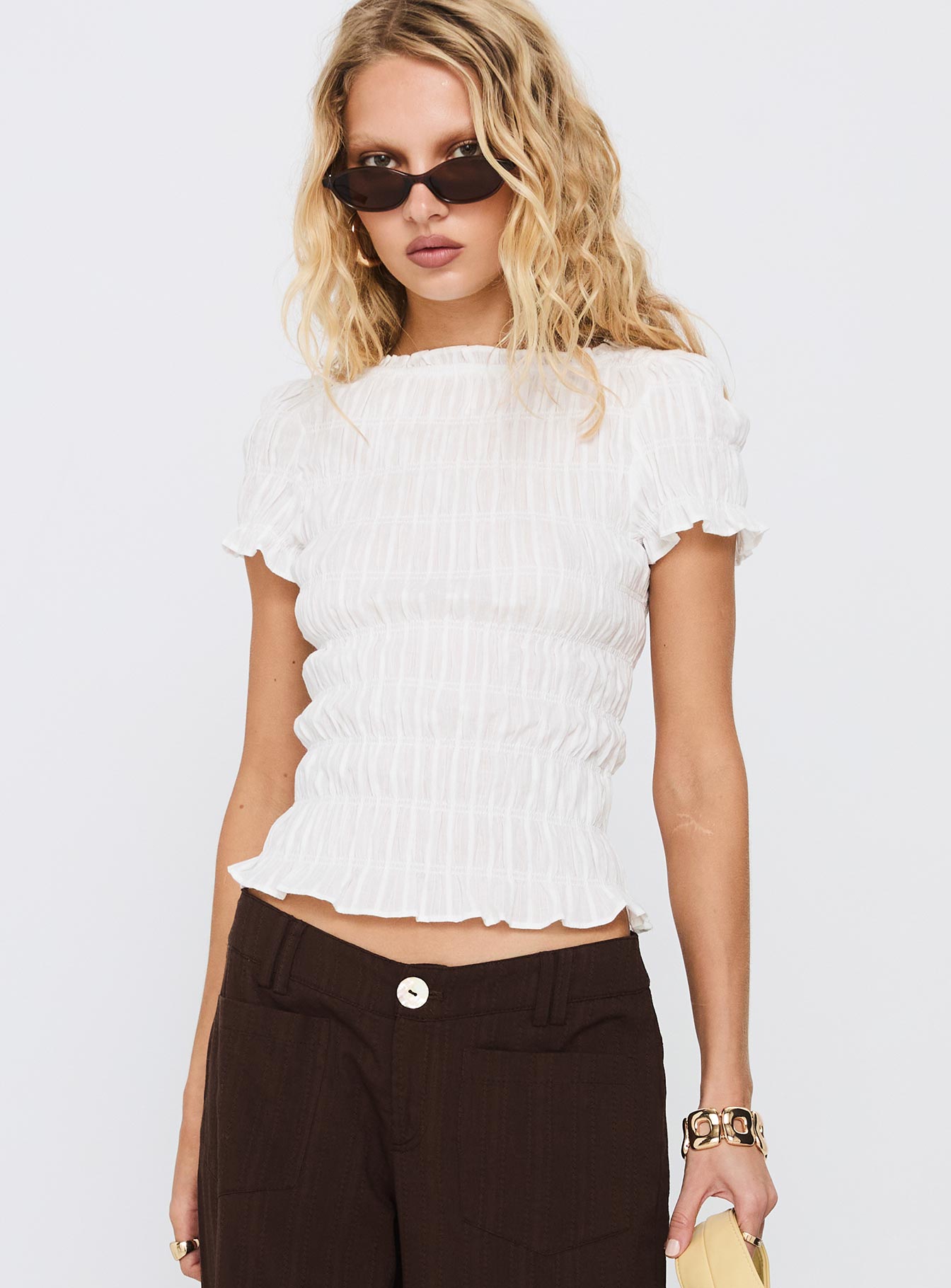 Romelle Shirred Top White