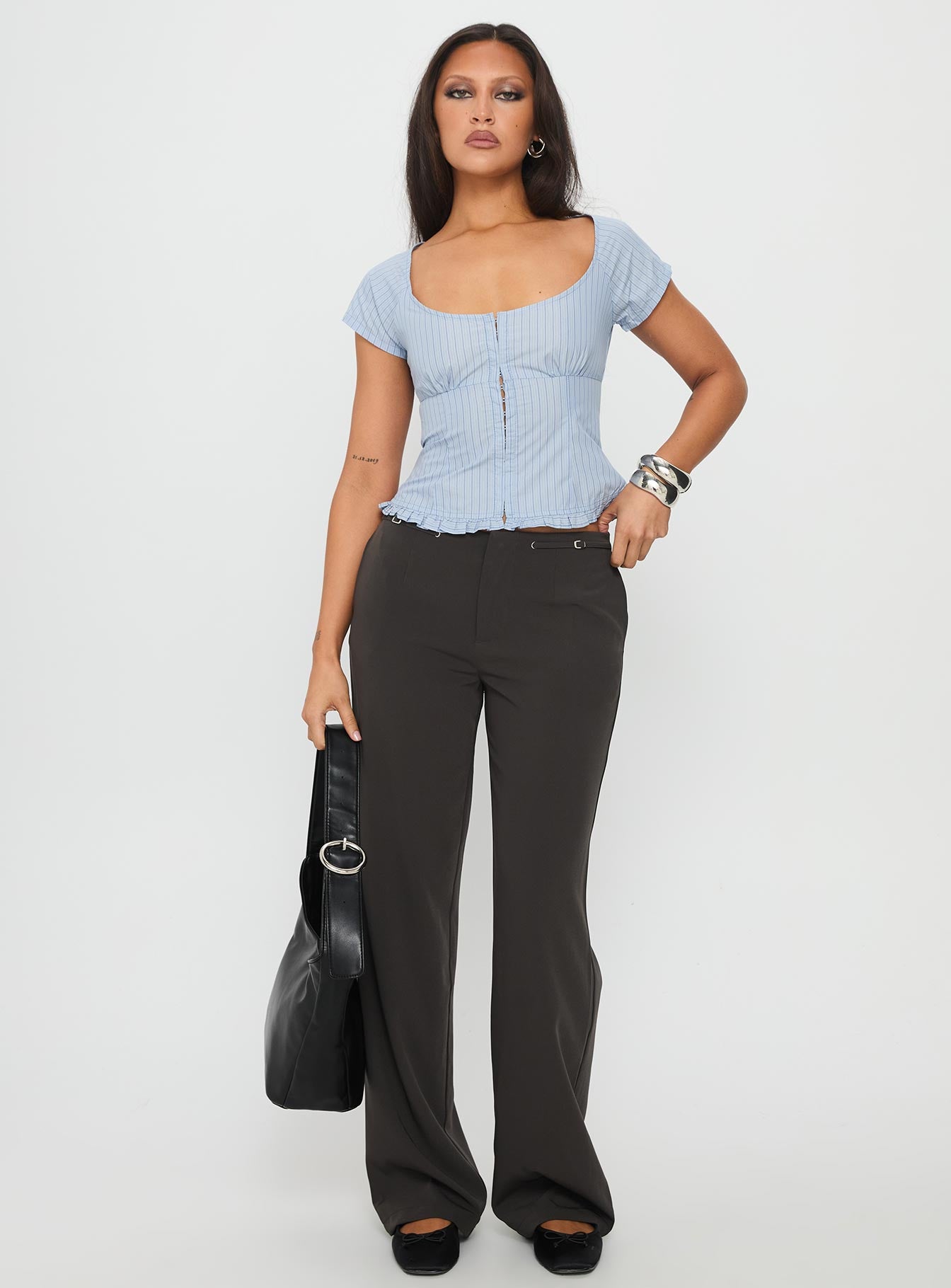 Nymera Short Sleeve Blouse Top Blue Stripe