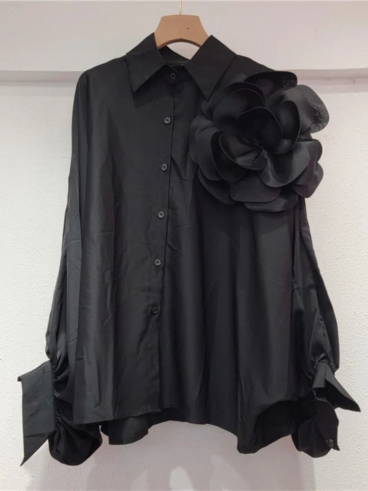 3D Flower Long Lantern Sleeves Shirt
