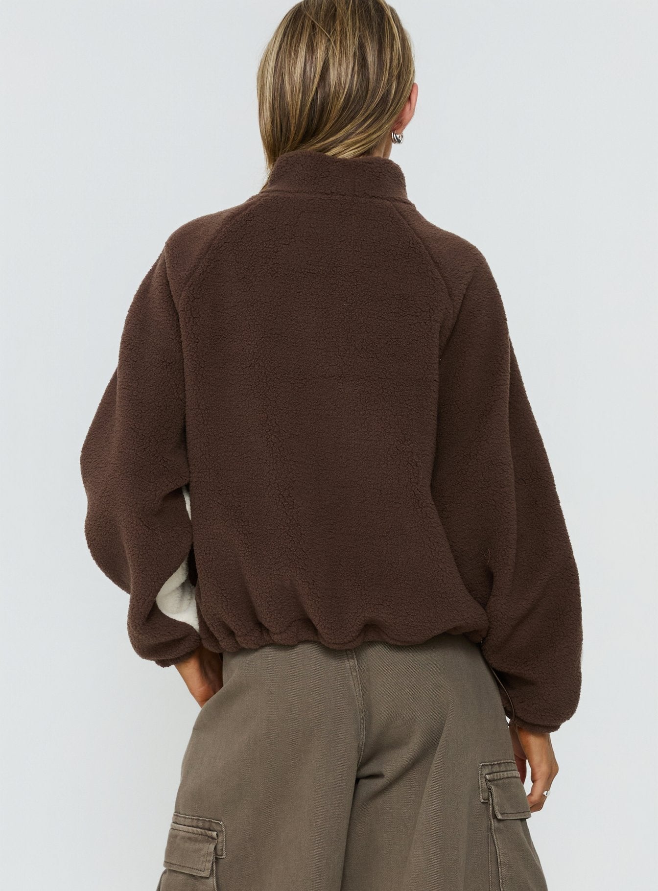 Fair Play Funnel Neck Zip Jacket Brown / Cream