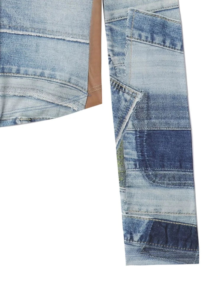 Denim Print Cut-Out Top