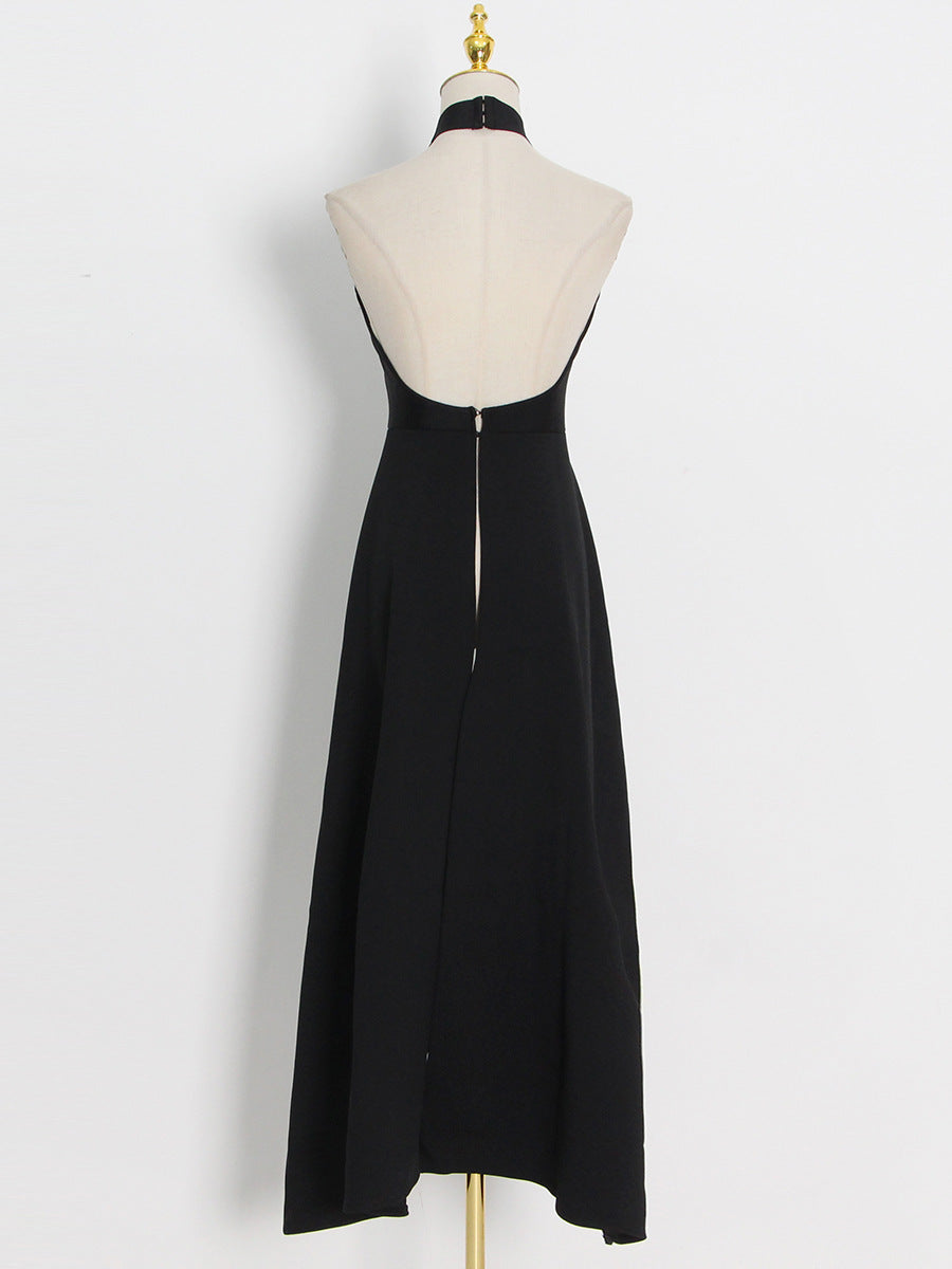 Halter Neck Sleeveless Irregular Top + Pleated Skirt Set
