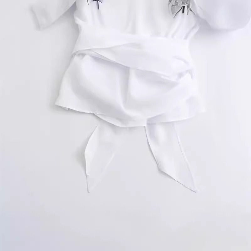 Kimono-Like Collar Back Bow Shirt
