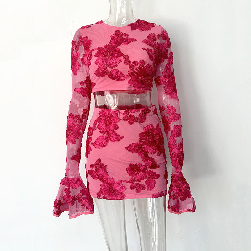 Floral Lace Crop Top and Skirt Set