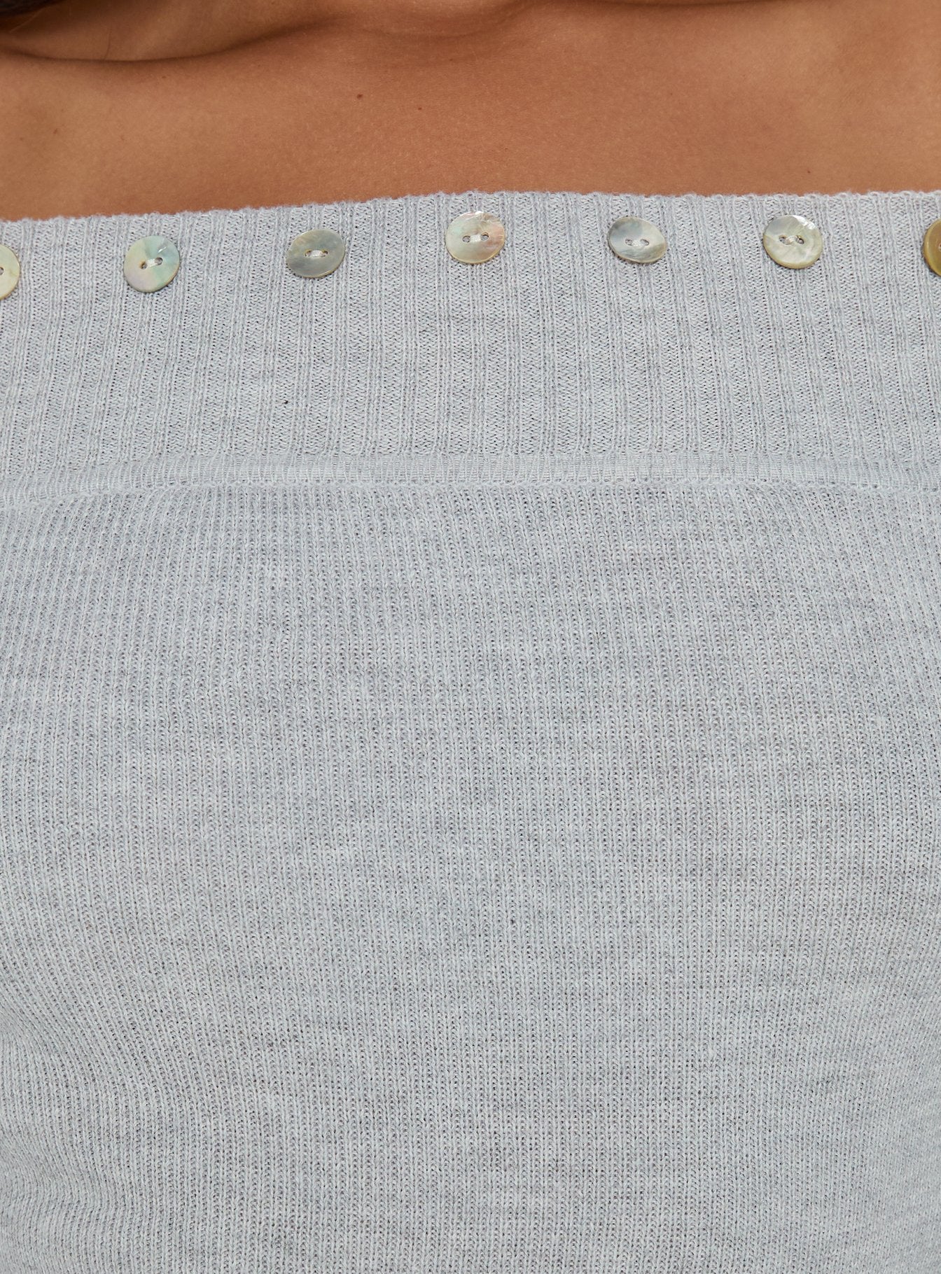 Miralys Off Shoulder Long Sleeve Knit Top Grey
