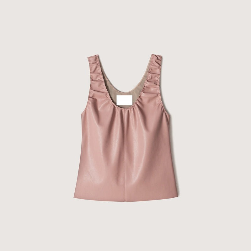 Faux Leather Pleated Sleeveless Top