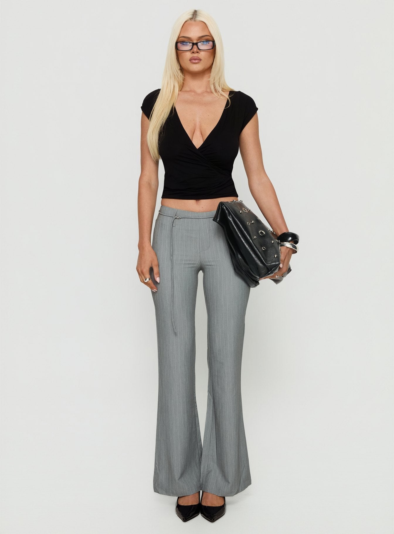 Rozalin Plunge Jersey Wrap Top Black