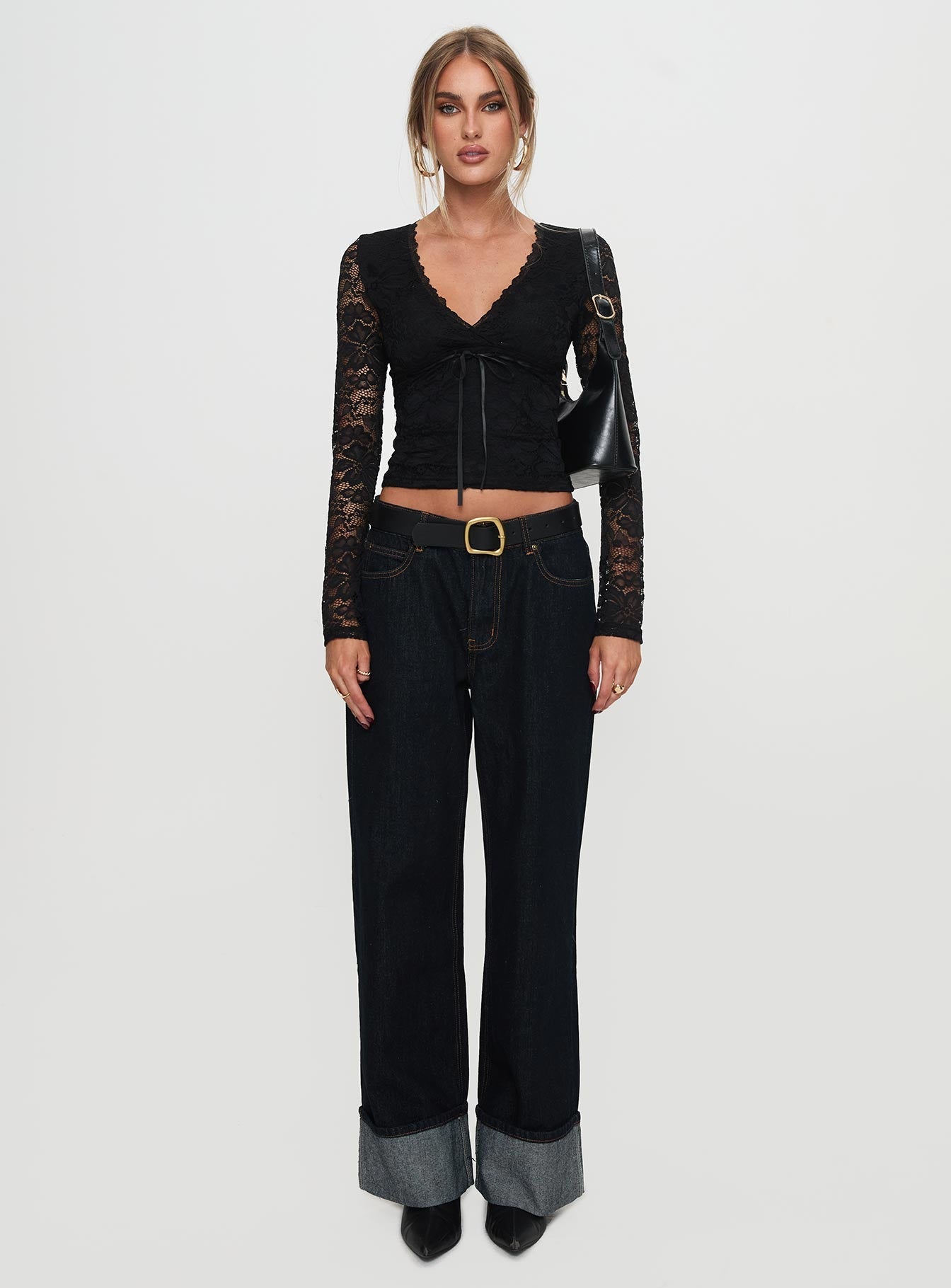 Temptation Incoming Long Sleeve Lace Top Black