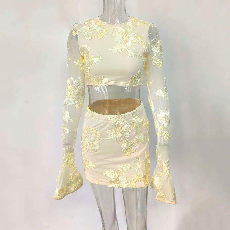 Floral Lace Crop Top and Skirt Set