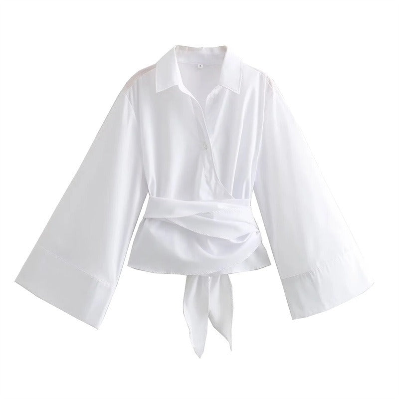 Kimono-Like Collar Back Bow Shirt