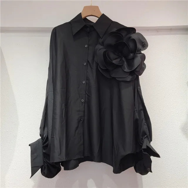 3D Flower Long Lantern Sleeves Shirt