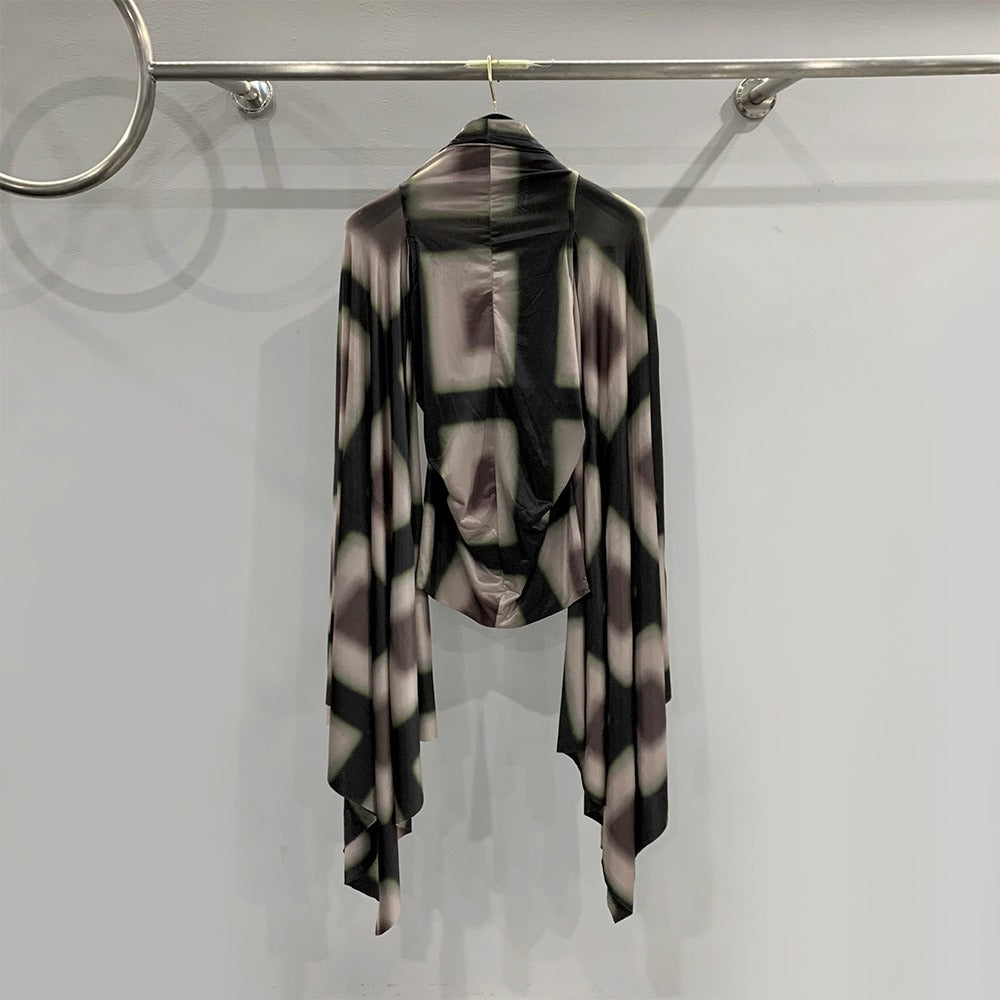 Geometric Hollow Fixed Frame Batwing Top