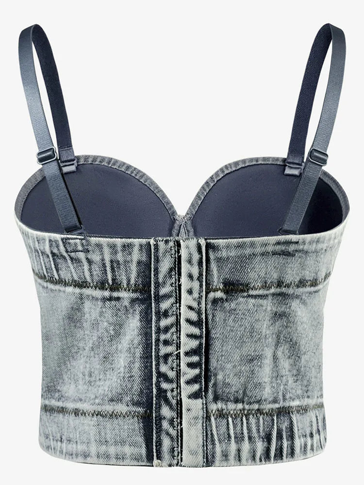 Denim Cropped Bustier Top