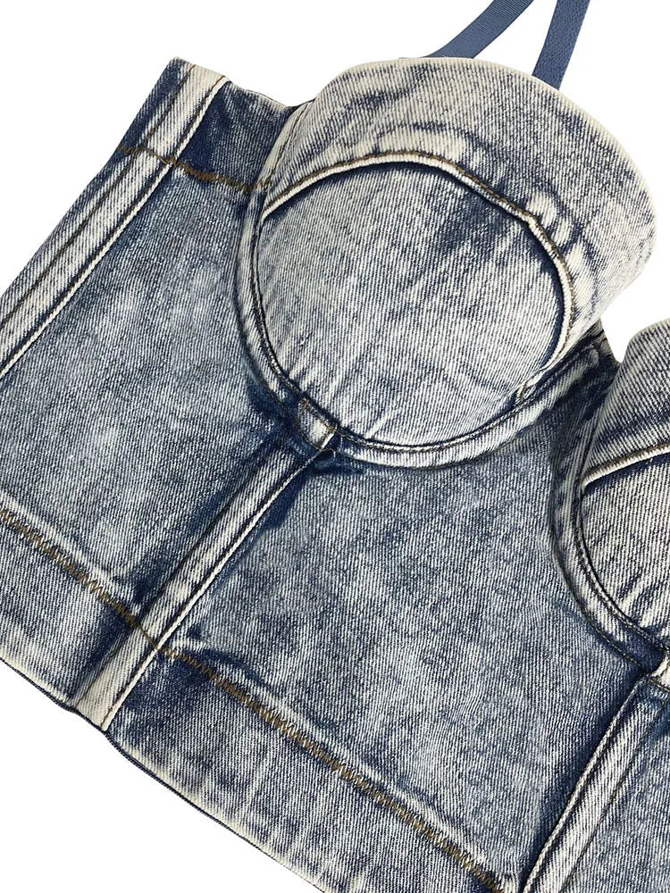 Denim Cropped Bustier Top