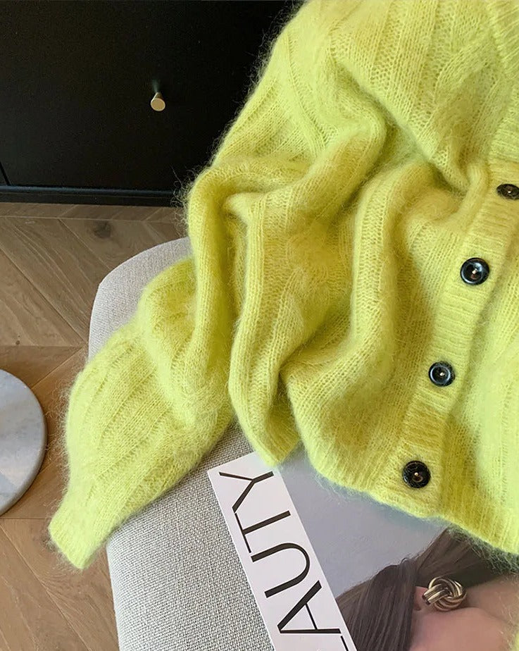 Green Knitted V-Neck Cardigans Top