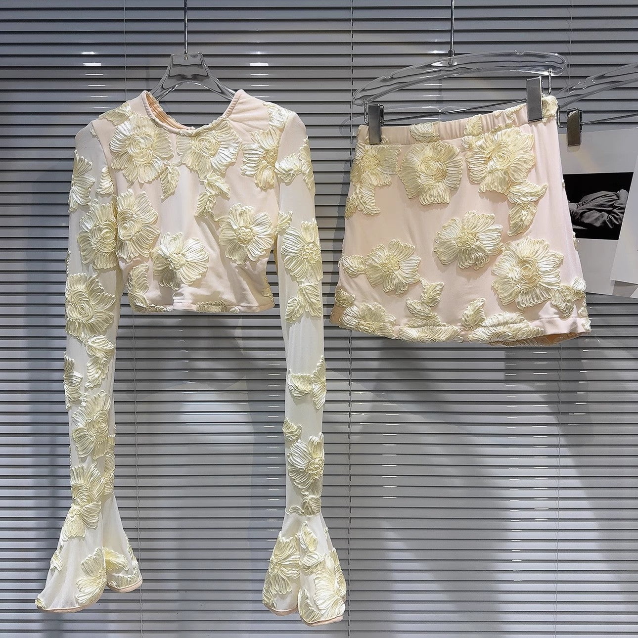Floral Lace Crop Top and Skirt Set