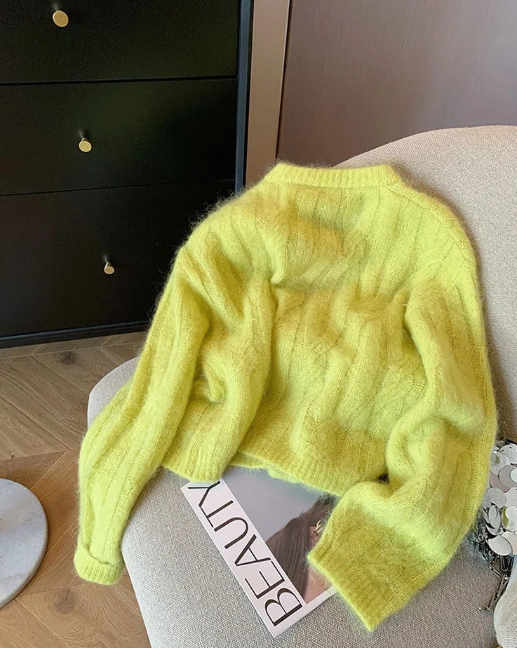Green Knitted V-Neck Cardigans Top