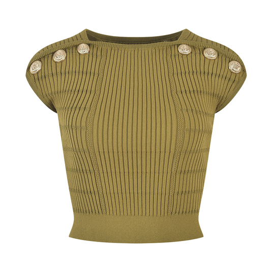 Button Detailed Ribbed Crop Top