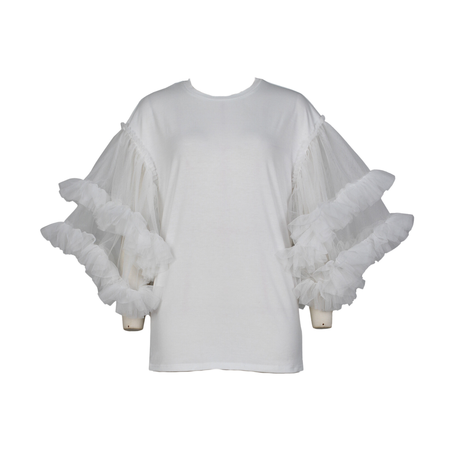 Colorblocking Mesh Puff Sleeves T-Shirt