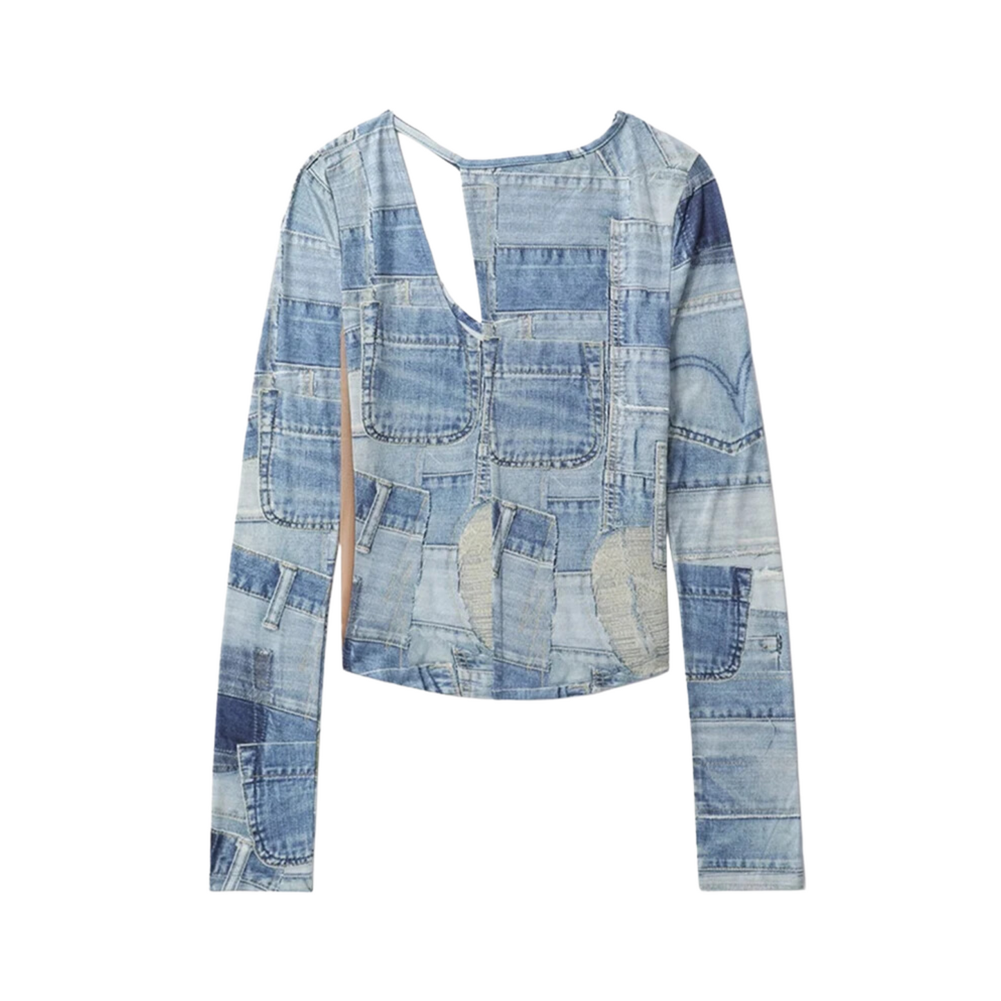 Denim Print Cut-Out Top