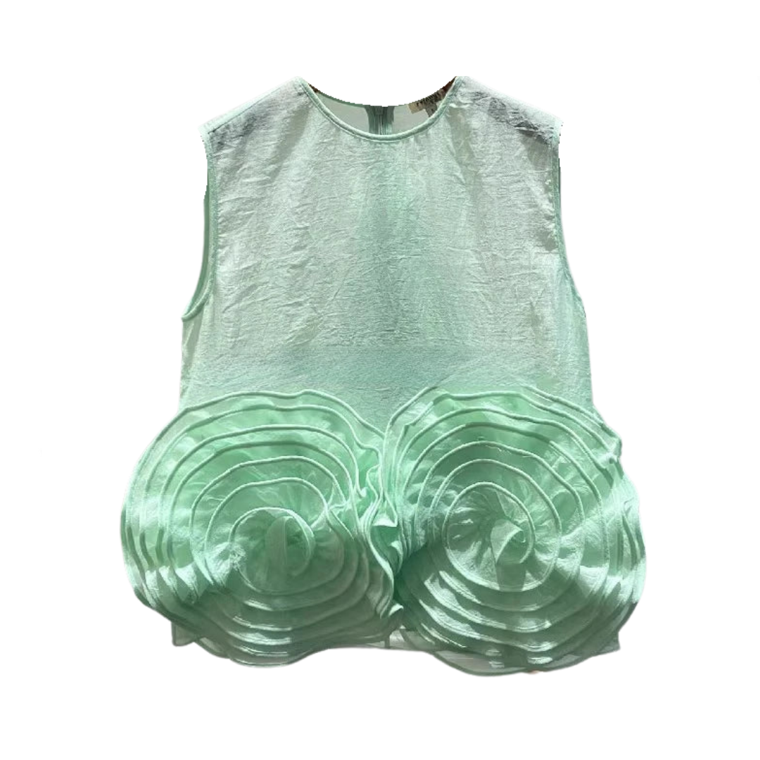Handmade Flower Sleeveless Round Neck Top