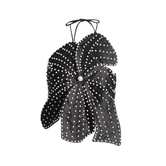 Handmade Faux Pearl Flower Backless Halter Neck Top