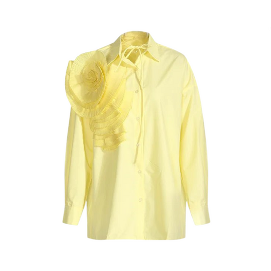 3D Pleated Flower Long Sleeved Blouse