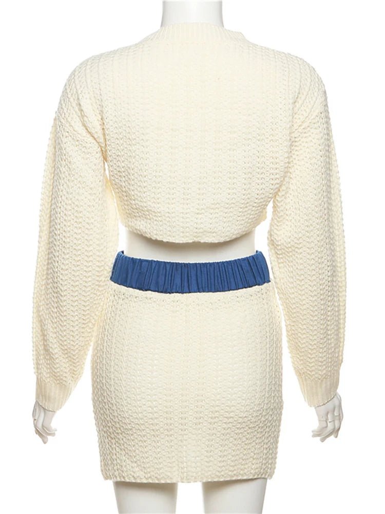 Denim Pocket Knit Top+Skirt Set