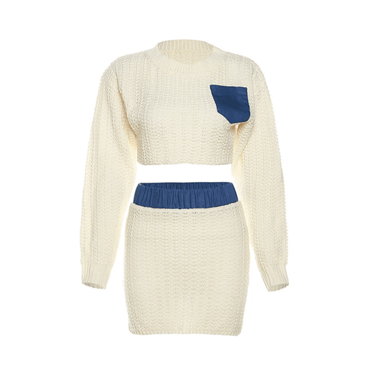 Denim Pocket Knit Top+Skirt Set