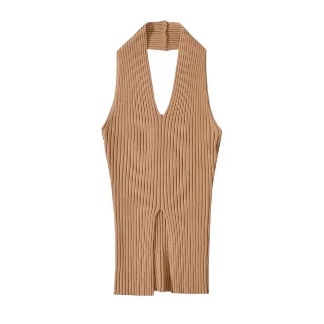 Front Slit Halter Knit Top