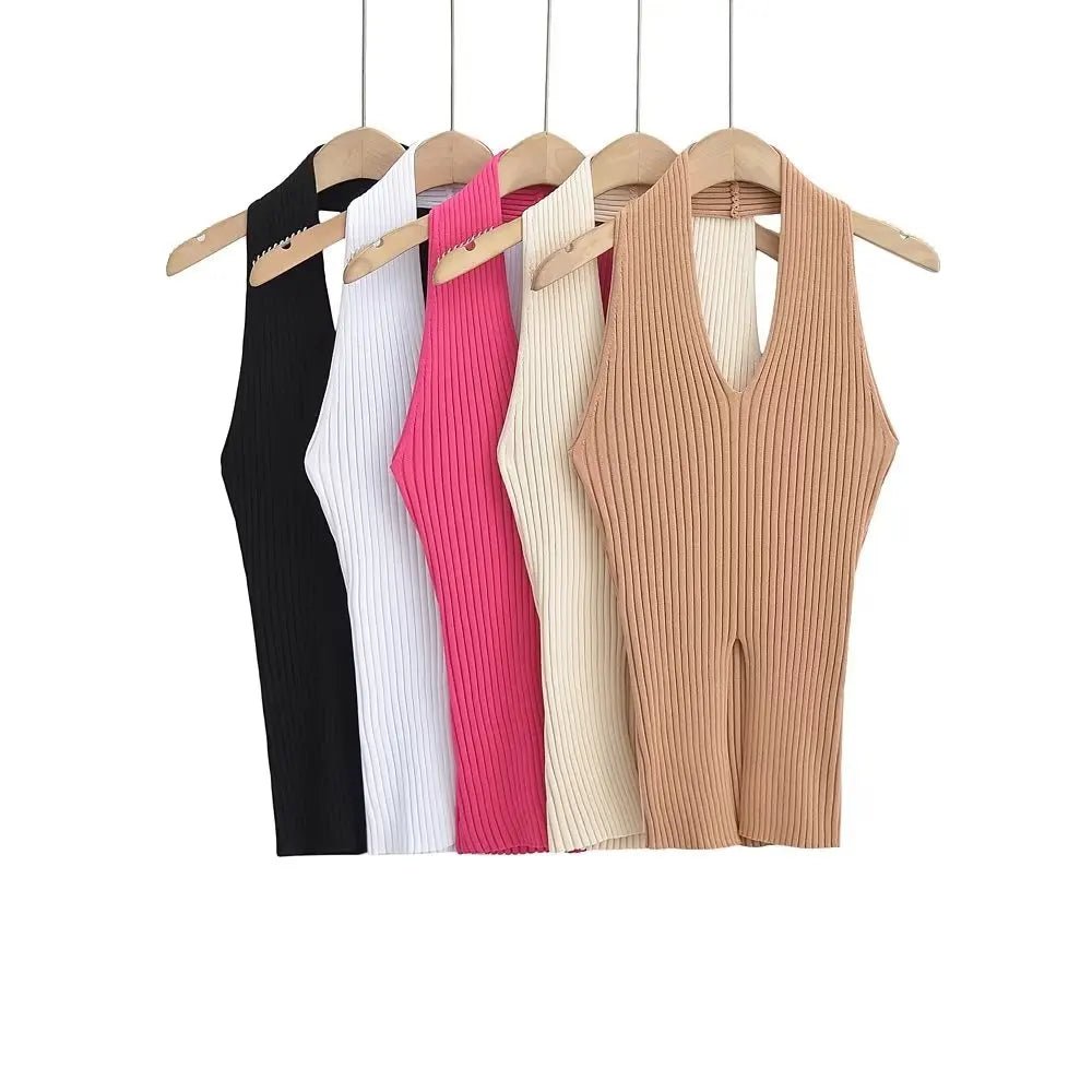 Front Slit Halter Knit Top