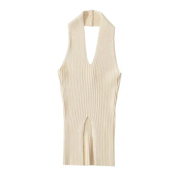 Front Slit Halter Knit Top