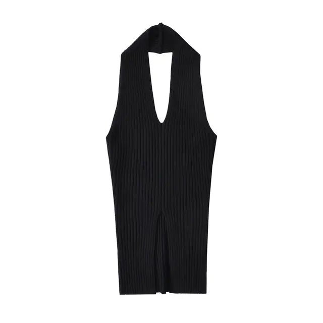 Front Slit Halter Knit Top