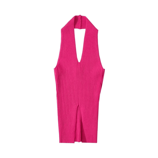 Front Slit Halter Knit Top
