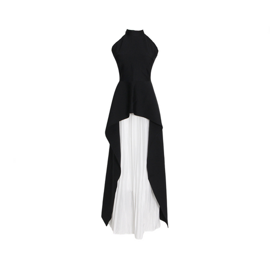 Halter Neck Sleeveless Irregular Top + Pleated Skirt Set